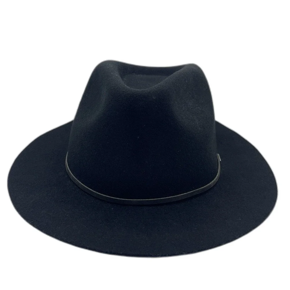 Brixton Black Wide Brim Fedora Hat 100% Wool Unisex Size XL